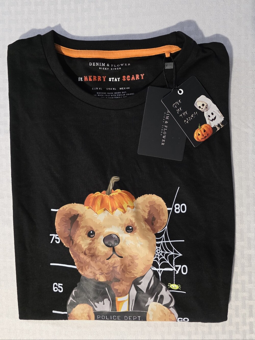 Denim & Flower Womens Black Halloween Bear Tee